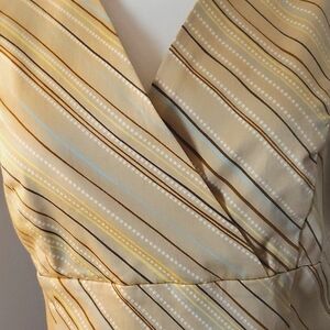 CASUAL SLEEVELESS V NECK STRIPED DOTS SHIFT DRESS CREAM BROWN TURQUO…
